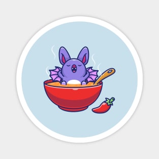 Cute Bat Relax On Soup Cartoon Magnet